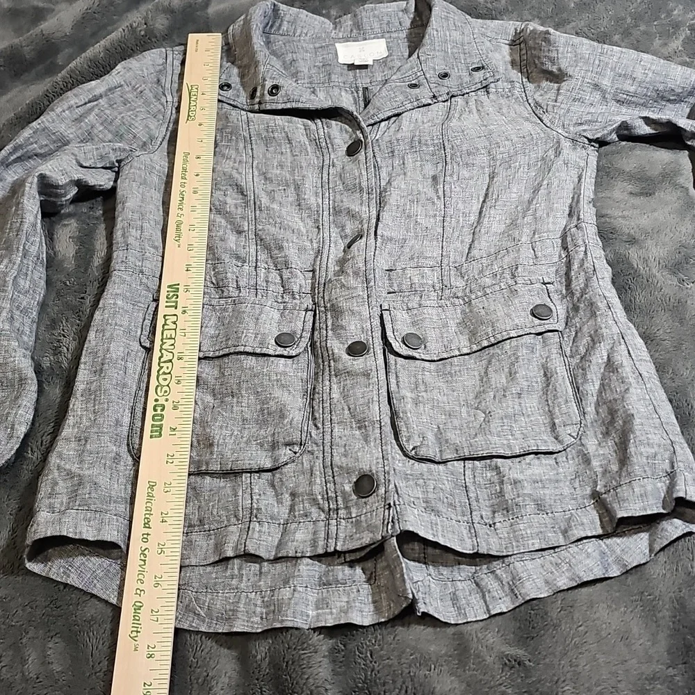 Caslon 100% Linen Charcoal Gray Snap Jacket Utility Shacket Size XS - Picture 4 of 8